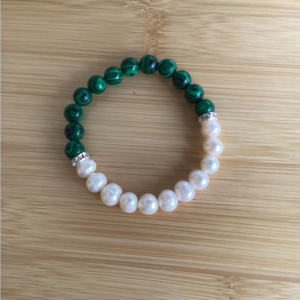 Green Malachite And AAA Pearl bracelet